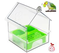 Pull-Out External Parrot Feeder, Transparent Bird Feeder House with Pull-Out Tray, Large Capacity Bird Bath Tub, Easy to Fill and Clean, Outdoor Hanging Feeder for Balcony Garden Fence(1pc green)