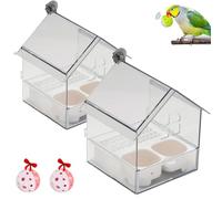 Pull-Out External Parrot Feeder, Transparent Bird Feeder House with Pull-Out Tray, Large Capacity Bird Bath Tub, Easy to Fill and Clean, Outdoor Hanging Feeder for Balcony Garden Fence(2pcs white)