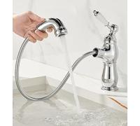 Pull-Out Faucet Bathroom Cabinet Ceramic Integrated Basin hot and Cold Water Faucet, A Type Zirconium Gold LWX