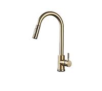 Pull-Out Faucet Brushed Nickel Kitchen Faucet Flexible Pull Out Nozzle Kitchen Sink Mixer Tap Stream Sprayer Head Deck Hot Cold Water Taps Easy to Install(Brushed Gold D)