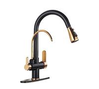 Pull-Out Faucet Filtered Crane for Kitchen Pull Out Spray 360 Rotation Water Filter Tap Three Ways Sink Mixer Kitchen Faucet Easy to Install(Black and Gold C)