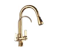 Pull-Out Faucet Filtered Crane for Kitchen Pull Out Spray 360 Rotation Water Filter Tap Three Ways Sink Mixer Kitchen Faucet Easy to Install(Golden)