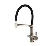 Pull-Out Faucet Water Purification Kitchen Faucet Hot and Cold Rotating Pull Out Brass Material Sink Mixer Drinking and Washing Tap Easy to Install(Brushed D)