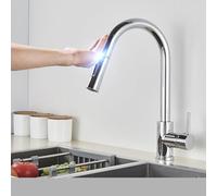 Pull Out Gold Kitchen Faucet with Touch Control - Sensitive Sensor Mixer Tap for Kitchen Chrome Finish Easy Pull Down Sprayer Modern Design High Arc