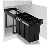 Pull-Out Kitchen Bin Black ABS/PP 36L Soft-Close Cupboard Waste Container Slim