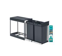 SONGMICS Kitchen Bin for Recycling and Waste, Built-in Rubbish Bin for Cabinet, 2 x 4 Gallon (15 L) Double Compartments, Smooth Pull-Out Design, Steel Frame, ABS Lid, Grey LTB950GZ01