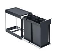 Pull out kitchen bin with double compartments, 2 x 4 Gallon (15 L) / Grey