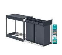 Pull out kitchen bin with double compartments, 2 x 4 Gallon (2 x 15 L) / Grey