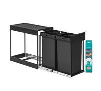 Pull out kitchen bin with double compartments, 2 x 4 Gallon (2 x 15 L) / Ink Black