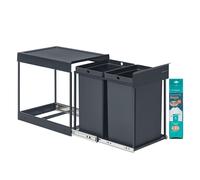 Pull out kitchen bin with double compartments, 2 x 5.3 Gallon (2 x 20 L) / Grey