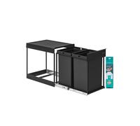 Pull out kitchen bin with double compartments, 2 x 5.3 Gallon (20 L) / Ink Black