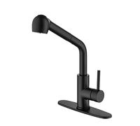 Pull-Out Kitchen Brass Hot and Cold Water Mixer Tap, Single Hole Handle Sink 360°Rotation Faucet with One-Key Stop,Black Faucets,Plating