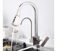 Pull Out Kitchen Faucet 3 Way Spin Hot and Cold Water Brass Kitchen Mixer Faucet-Brushed