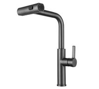 Pull-Out Kitchen Faucet 304 Stainless Steel Pull Down Waterfall Kitchen Sink Faucet with 3 Modes Spray, 360° Swivel Single Handle Single-Hole Kitchen Mixer Tap for Hot and Cold Water,Gun Gray