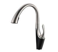 Pull Out Kitchen Faucet 360° Swivel High Arc Kitchen Sink Faucet with Pull Down Sprayer Single Handle Brass Kitchen Mixer Tap for Hot and Cold Water,Black (Color : Brushed+Black)