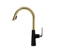 Pull Out Kitchen Faucet 360°Swivel Kitchen Mixer Taps Aerator Water Saving Tap Single Handle High Arc Hot and Cold Taps with 2 Water Outlet Modes,Gold，Gold