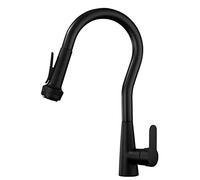 Pull Out Kitchen Faucet Black Brass Single Hole Hot and Cold Water Swivel Sink