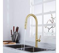 Pull Out Kitchen Faucet, Brass Hot and Cold Classic Kitchen Tap with Double Function, Single Holder Single Hole,Gold