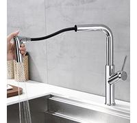 Pull Out Kitchen Faucet Brass Hot and Cold Water Single Hole 360° Rotation Telescopic Mixer Faucet-Black(Cromo)