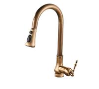 Pull Out Kitchen Faucet - Copper Retro Mixer Sink Tap with Hot and Cold Water, Stop Valve, and Retractable Sprayer for Vegetable Washing