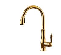 Pull Out Kitchen Faucet - Copper Retro Mixer Sink Tap with Hot and Cold Water, Stop Valve, and Retractable Sprayer for Vegetable Washing
