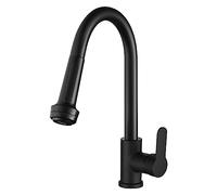 Pull-Out Kitchen Faucet Hot and Cold Wash Basin Universal Telescopic Sink 304 Stainless Steel Four-Speed Outlet Easy to Install(Black)