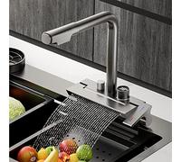 Pull Out Kitchen Faucet, Rainfall Kitchen Faucet with Sprayer, Single Hole Kitchen Faucet, Temperature Display, Kitchen Mixer Tap, 360° Smart Kitchen Faucet,Gun Gray