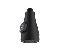 Pull-Out Kitchen Faucet Spray Head with Real-Time Water Temperature Display and Brushed Nickel or Chrome Finish for Sink Use (Black)