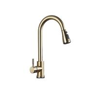 Pull-Out Kitchen Faucet with Hot and Cold Water Sleek Silver Gray Finish Perfect for Kitchen and Bathroom Sinks Easy to Install and Use,Brushed Gold B-A
