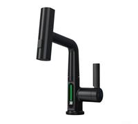 Pull Out Kitchen Faucet with Real Time Water Temperature Display and Full Rotation Spout for Bathroom or Laundry Use (Black)