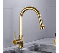 Pull Out Kitchen Faucets Black Hot Cold Water Mixer Kitchen Sink Taps Deck Mounted Single Handle Faucets with Aerator Cold and Hot Mixer Tap Golden(Gold)
