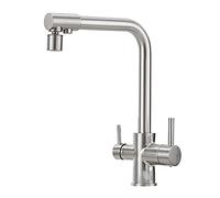 Pull Out Kitchen Handle Lever Sink Taps, 3 Way Brass Kitchen Faucet 3 in 1 Hot and Cold Drinking Water 360 Degree Rotation Chrome(Chrome)