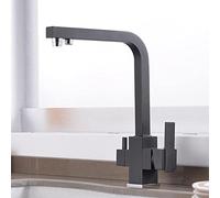 Pull Out Kitchen Handle Lever Sink Taps, Three-Way Brass Kitchen Faucet with 360 Degree Rotation for Hot Cold and Drinking Water in(B)