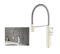Pull Out Kitchen Mixer Faucet, 360° Rotatable Basin Faucets, Cold and Hot Water Supply Tap Brass-White(Milky White)