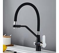 Pull Out Kitchen Mixer Tap 3 Way Kitchen Tap Flexible Faucet Sprayer Drinking Purifier Water Tap 3 in 1 High Arc Water Filter Purifier Tap Black Thriving WFJ