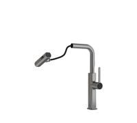 Pull Out Kitchen Mixer Tap Waterfall 3 Modes Multifunctional All Copper Faucet with Intelligent Hot/Cold Digital Display Gun Gray Finish