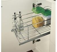 Pull-out Kitchen Sink Basket 20 x 45 x 18 cm, Telescopic Sliding Drawer with Side Rails, Chrome Steel Wire Top Organizer for 30 cm Furniture with Mounting Kit