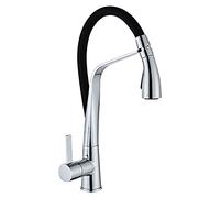 Pull Out Kitchen Sink Faucet, Universal Rotating High Arc Rubber Hose Kitchen Faucet, Brass Plating Single Handle Cold and Hot Water Mixer Tap