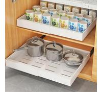 Pull Out Kitchen Storage, Cupboard Organiser, No Punch for Kitchen Base Cabinet Organization, Pantry, Bathroom Adjustable Width 31.5CM to 52CM, 2 Pack