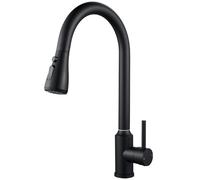 Pull Out Kitchen Tap, NewEast Single Lever Swan Neck Kitchen Faucet, Black Kitchen Sink Mixer Tap