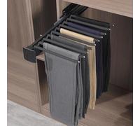 Pull Out Pants Rack,Extendable Trouser Coat Hangers,Extendable Pants Holder,Space Saving,Telescopic Trouser Hanger,Stainless Steel for Clothes Hangers+(Color:Black)