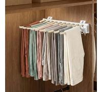 Pull Out Pants Rack With 10 Arms, Extendable Telescopic Clothes Rail, Sliding Wardrobe Trouser Hanger, Stainless Steel & Aluminum Alloy, Adjustable Wardrobe Rail(White)