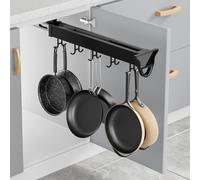 Pull Out Pots Organizer, Sliding Utensils Holder with Double Row Hook, Cooking Utensil Organizer for Soup and Milk Pots, Kitchen Storage Solution