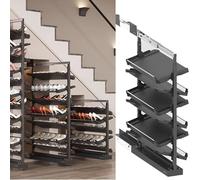 Pull-out shoe rack,Adjustable 6-Tier Rotating Shoe Rack Organizer Tower, Pull-Out Stackable Metal Shoe Storage for Closet, Retractable Height (H89-101cm) - Perfect for Small Bedrooms, Black
