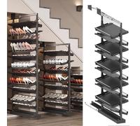 Pull-Out Shoe Rack Organizer for Closet Shoe Cabinet,Adjustable Height Retractable Metal Stackable Shoe Rack, Vertical Shelf Organizer for Small Bedroom Closet, Space Saving Storage, Black(53cm,10 Tie