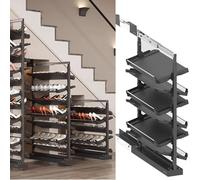 Pull-Out Shoe Rack Organizer for Closet Shoe Cabinet,Adjustable Height Retractable Metal Stackable Shoe Rack, Vertical Shelf Organizer for Small Bedroom Closet, Space Saving Storage, Black(45cm,6 Tier