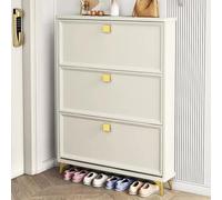 Pull Out Shoe Rack Rotating Stackable Pull-Out Storage Cabinet Vertical Shelf Organizer Adjustable，Slim White Shoe Cabinet - Modern Entryway Shoe Storage Organizer with 3 Flip Drawers, Frees
