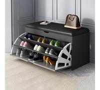 Pull Out Shoe Rack Rotating Stackable Pull-Out Storage Cabinet Vertical Shelf Organizer Adjustable，with 3 Flip Drawers, Storage Shoe Bench with Padded Seat, Entryway Bench with Lift Top Stor