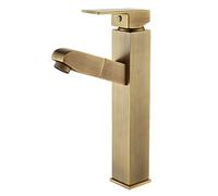 Pull Out Shower Basin Mixer Tap, Brass Square Sink Mixer Faucet with Single Handle Bubbler Hot and Cold Adjustable, Retro Brushed Finish Bathroom Tap for Hotel Toilet Kitchen,A(B)
