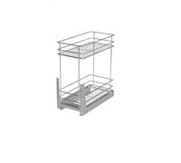Pull Out Soft Close Kitchen Storage Unit Larder Base Mounted 2 Level Silver Chrome W-2311 400 mm Silver